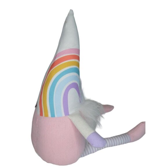 Huntington Home Mini Gnome 16" Tall Indoor Decor Rainbow Hat Plush Legs Pink Pur - Picture 4 of 4